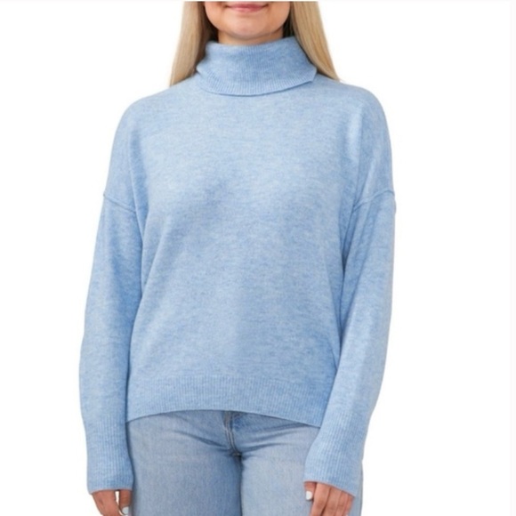 NWT Vince Camuto Women's Long Sleeve Tight Knit Turtleneck Sweater  Blue Heather - Picture 1 of 6